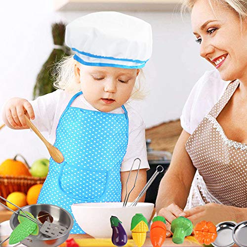 deAO Conjunto Utensilios de Cocina y Comida de Juguete- Juego de Ollas y Cacerolas de Imitación Accesorios de Cocina Infantil (26 Piezas)