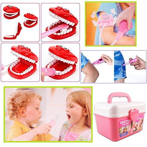 deAO Maletín de Doctor y Dentista Conjunto 2en1 Doctor y Enfermería Clínica Dental Juego para Niños y Niñas Incluye 17 Accesorios Luces y Sonidos