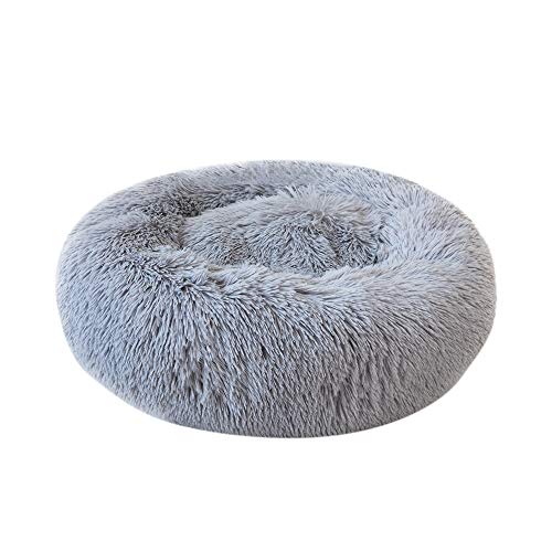 Decdeal Cama de Mascotas Donut Cama de Perros Gatos Redonda Cómodo Suave Felpa Corto con una Bola de Sisal Cama de Gatitos Cachorros para Dormir Descansar Durmiente Gris 70cm 1kg