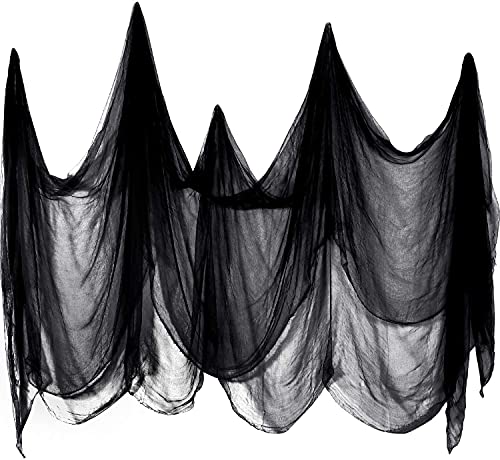 Decoración de Halloween, 10 m x 2 m, cortina de Halloween, tela espeluznante, tela de gasa para crear un ambiente aterrador, para decoración de casas públicas, suministros de fiesta (negro)