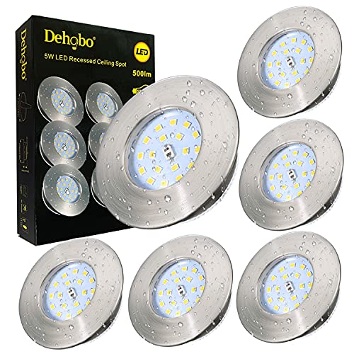 Dehobo Iluminación Empotrable IP44 Blanco Frio 6000K, Focos Led Empotrables en Techo 5W Equivalente a Incandescente 50W, Luz de Techo Empotrada 230V para Baño Ducha Cocina, Pack de 6 No-regulable