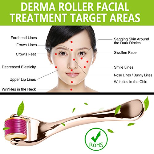 Dermaroller, Molyhood 540 Rodillo de Micro Agujas 0.5mm de alta calidad para rostro y cuerpo - para aplicar sobre cara, ojos, arrugas, espinillas, poros dilatados, celulitis y estrías