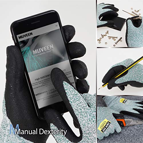 DEX FIT Guantes de Trabajo, Ajuste Cómodo Elástico 3D, Buen Agarre, Recubrimiento de Espuma Duradero de Nitrilo, Táctil, Lavable en la Lavadora, Fino y Ligero, 1 Pare (M, Cut 5 Green 1pr)