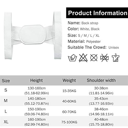 DHDHWL Corrector Postura Volver cinturón Ayuda del Apoyo Trasero del cinturón de Hombro Corrector Postura Rectificar Enderezar corrección ortopédica Volver corsé #FJ (Color : A, Size : S)