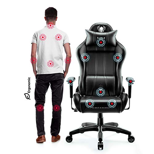 Diablo X-One 2.0 Silla Gaming Gamer Oficina Sillon de Ordenador Reposabrazos Ajustables Cuello/Cojín Lumbar Diseño Ergonómico Negro Normal (L)