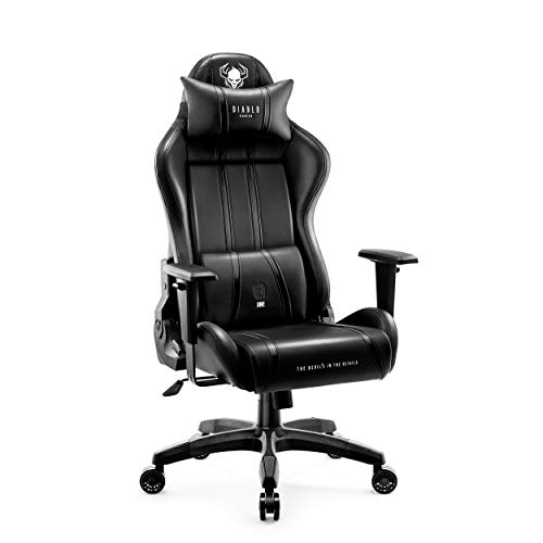 Diablo X-One 2.0 Silla Gaming Gamer Oficina Sillon de Ordenador Reposabrazos Ajustables Cuello/Cojín Lumbar Diseño Ergonómico Negro Normal (L)