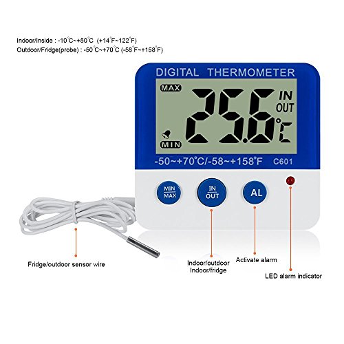 Digital congelador/refrigerador termómetro con imán y Stander Gellman Digital congelador termómetro con LED Indicador de alarma Max/Min congelador de memoria Termómetro