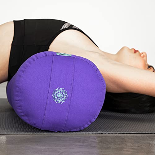 DiMonde Bolster Yoga | Yin, Yoga restaurativo, meditación, Relaxation | Relleno de kapok | Funda extraíble y lavable de algodón orgánico | Asa de transporte | 65 x 23 cm Violeta