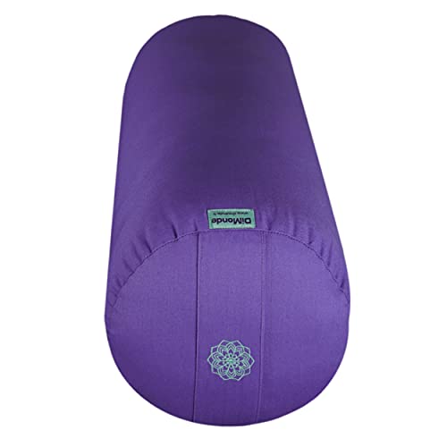 DiMonde Bolster Yoga | Yin, Yoga restaurativo, meditación, Relaxation | Relleno de kapok | Funda extraíble y lavable de algodón orgánico | Asa de transporte | 65 x 23 cm Violeta