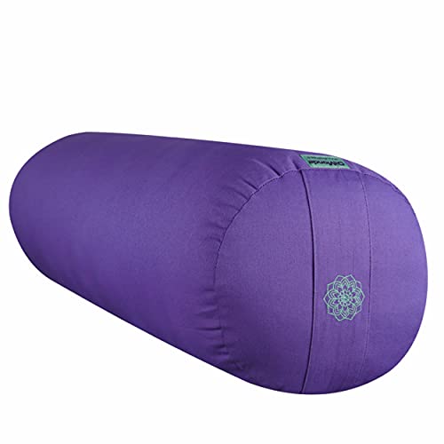 DiMonde Bolster Yoga | Yin, Yoga restaurativo, meditación, Relaxation | Relleno de kapok | Funda extraíble y lavable de algodón orgánico | Asa de transporte | 65 x 23 cm Violeta