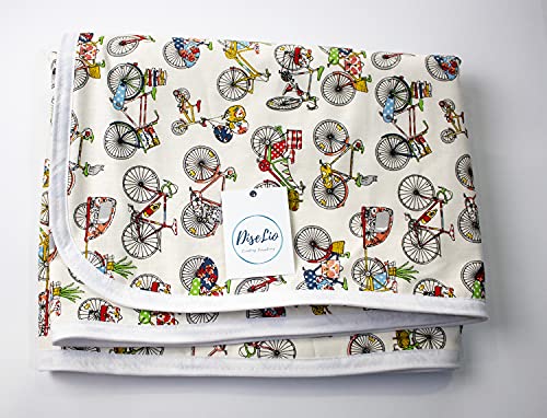 DiseLio Funda Tabla de Planchar Ajustable Acolchada con 2 Capas, Tela 100% Algodón, Estampado Bicicletas de Colores. Adaptable a Tablas de hasta 42 x 120 cm. (ftp2C Bicis Colores)