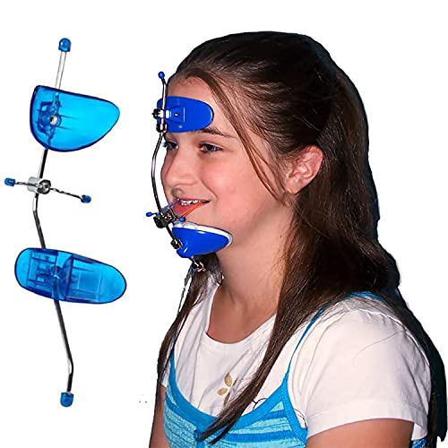 Dispositivo De Tracción Frontal Dental, Casquillo De Cabeza De Ortodoncia Arco Facial Ajustable De Una Sola Barra, Tractor De Arco Facial Tipo Axis, Adecuado Para Corrección De Mentón Facial, Azul