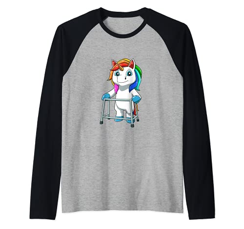 Divertida lesión de andador de unicornio Camiseta Manga Raglan