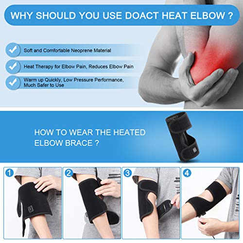 DOACT Soporte Refuerzo Codo Calefactor, Almohadilla Envoltura Codo Calentada Ajustable Con Ajuste Temperatura 3 Niveles Terapia FríO/Calor Para Tendinitis, Codo Tenista, Alivio Del Dolor La Artritis