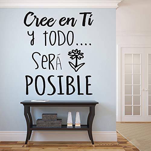 Docliick® Frase Vinilo"Cree en ti y todo será posible" Vinilos decorativos,vinilo frases motivadoras para pared. Vinilo para decorar habitaciones.Vinilos decorativos frases .DC-16089 (30x20cm)