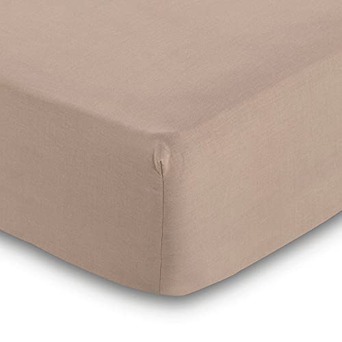 DON DESCANSO-Juego de Sábanas 3 Piezas Atenea Beig para Cama de 150cm. Set de sábanas (1xBajera, 1xEncimera y 1xFunda de Almohada) Tejido Polycotton Suave y Transpirable. Lavable 30º y Fácil Planchado