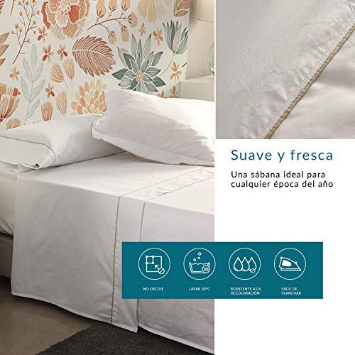 Don Descanso - Sábana Encimera Algodón 100% Blanca con 180 Hilos para Camas 180/200cm. Fácil Planchado y Lavable (30º). Fresca, Transpirable y Suave (Disponible Varios Tamaños)