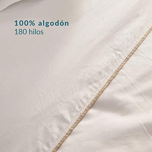 Don Descanso - Sábana Encimera Algodón 100% Blanca con 180 Hilos para Camas 180/200cm. Fácil Planchado y Lavable (30º). Fresca, Transpirable y Suave (Disponible Varios Tamaños)