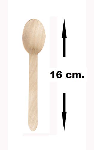 Don Palillo - Juego de 100 Cucharas Desechables de Madera, 16 cm. 100% Natural, Ecológico, Biodegradable