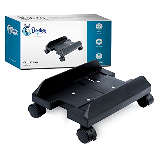 Donkey pc - Soporte Ordenador sobremesa Ajustable para tu Ordenador de sobremesa. Soporte CPU bajo Mesa 4 Ruedas con Bloqueo y Giro de 360. Compatible con la mayoría de pc sobremesa. Negro.