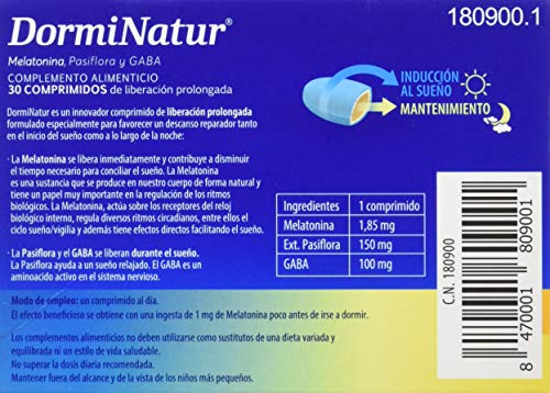 DORMINATUR COMPRIMIDOS. Complemento alimenticio con melatonina y pasiflora. 30 comprimidos. Regulación del sueño.