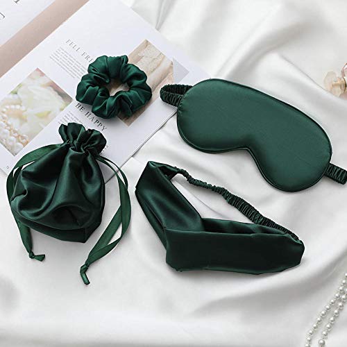 Dormir Máscara Juego De Cuatro Piezas Con Recuerdo, Intestino Grueso, Aro Para El Cabello, Banda Para El Cabello, Juego De Bolsa De Almacenamiento, Sombreado Para Dormir-Verde