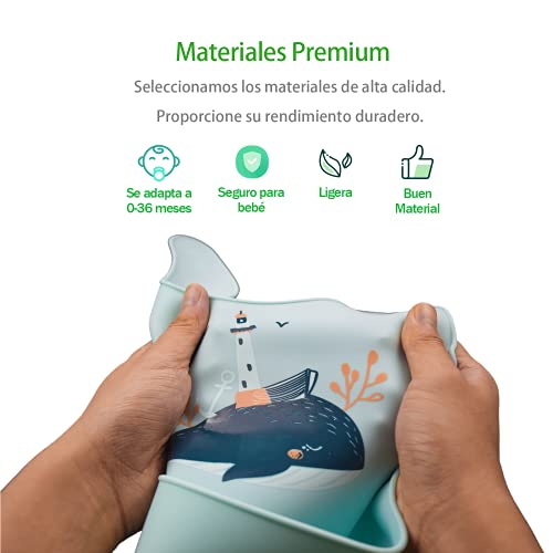 Dosolsollasol 3 Piezas Baberos Silicona Bebé Babero Impermeable Bebe Ajustables con Alimentos Recolector para Bebés Niño Niña (Naranja + rosa + verde)