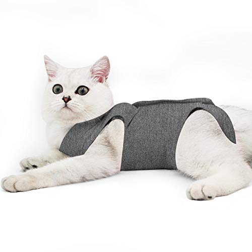 Dotoner Gatos Traje de recuperación Profesional para heridas Abdominales o Enfermedades de la Piel Alternativo para Gatos y Perros después de la cirugía Ropa para el hogar(Gris,m)