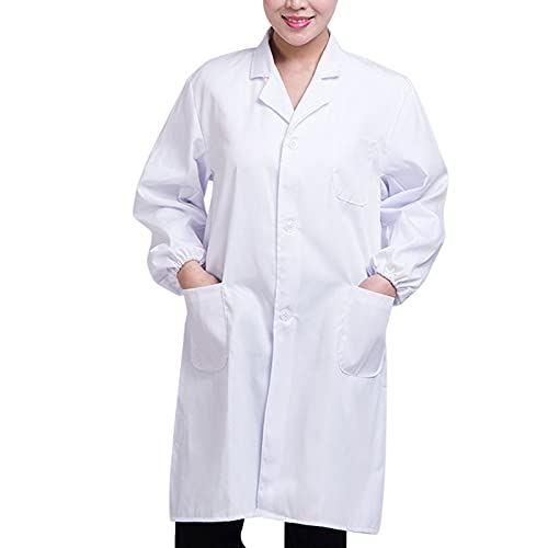 Dreafly Bata de Laboratorio Higiene Industria alimentaria Almacén Laboratorio Doctores Ropa de Trabajo médica Estudiantes Doctores Uniforme Adulto Disfraz Traje Ropa Bata Blanca