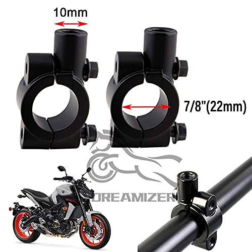 DREAMIZER 8mm 10mm Espejos Retrovisores de Motocicleta, Moto Retrovisores Laterales con 22mm Abrazadera del Manillar para Street Bike ATV Quad Cruiser Bike