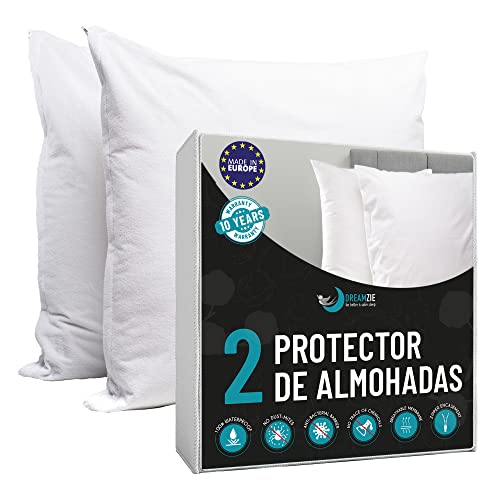 Dreamzie - Juego de 2 Fundas de Almohada Impermeables 40 x 70 cm - 100% Algodón Oeko-Tex® - Protectores de Almohada Transpirable, Hipoalergénica, Anti-Acaros, Anti-Bacteriana - Garantía 10 años