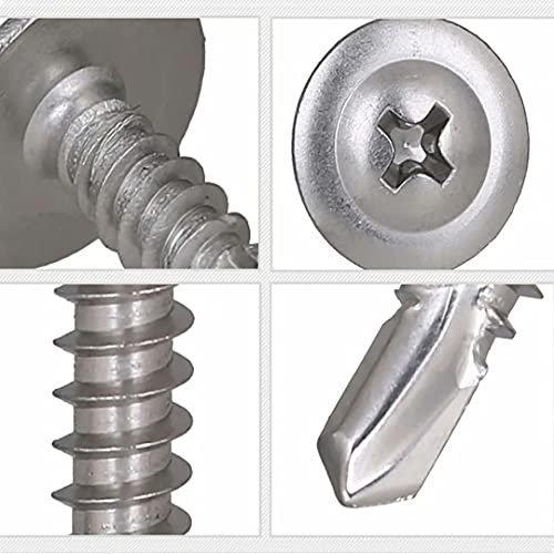 Dreneco Tornillos Autotaladrantes Cruz de Cabeza Batea Grande Tornillos Roscachapas de Acero Inoxidable, M4.8×50mm,20 pcs