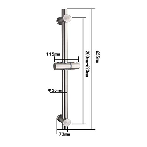 Drenky Barra de ducha, Barra de ducha de acero inoxidable 304 con soportes de fijación ajustables en altura y ángulo, cepillado, altura total de 650 mm