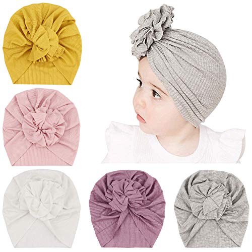 DRESHOW 5 PCS Sombreros y Gorras para Bebés Niño Niña Infantil Turbante Niño Bebé Nudo Sombrero Beanie Gorro