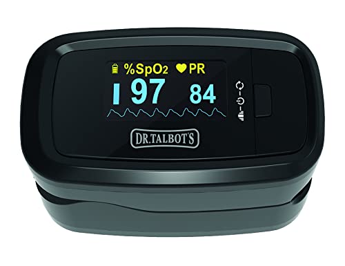 DrTalbots NV10001 Oxímetro De Pulso - Pulsioximetro De Dedo Con Pantalla Oled Que Medición Y Lectura Instantánea De Spo2, Pr Y Pi - Aplica Para Adultos Y Niños - Negro