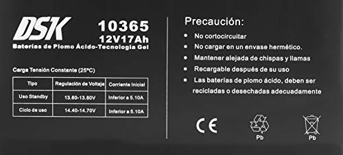 DSK 10365 - Batería plomo tecnología Gel 12V 17 Ah, Negro. Ideal para cualquier aparato de movilidad eléctrica