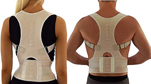 Ducomi® Extreme Posture – Corrector postural ajustable a banda magnética para espalda – Correa de soporte y ayuda de corrección con 12 imanes 800 Gauss L beige