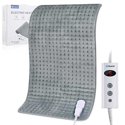 Duerer Manta Eléctrica Almohadilla Térmica 45 x 85 cm, 10 Niveles de Calentamiento, 10 mode Temporizadores, Apagado Automático de 90 mins, para la Espalda, Cuello y Hombro, Brazos y Piernas, ​Gris