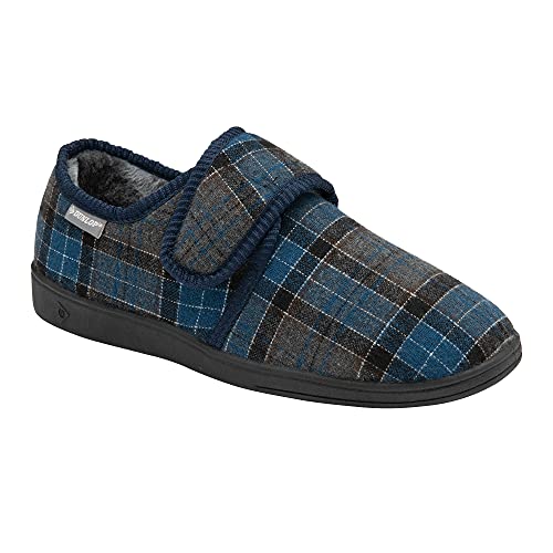 Dunlop Pantuflas para hombre con fácil cierre para diabéticos, ortopédicos, cómodas, de espuma viscoelástica, tamaño 7-12, azul marino gris, 42 EU