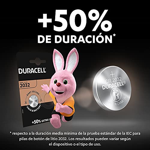 Duracell - Pilas de botón de litio 2032 de 3 V, paquete de 2, con Tecnología Baby Secure, para uso en llaves con sensor magnético, básculas, elementos vestibles, dispositivos médicos (DL/CR2032)