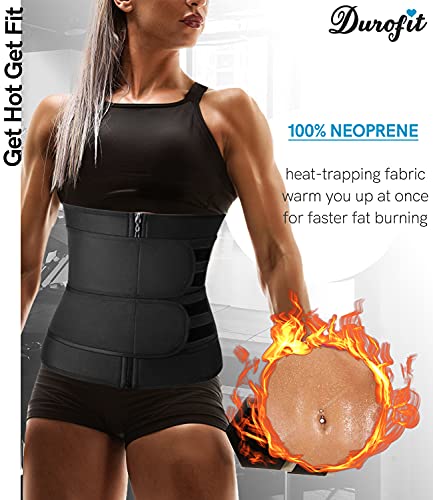 DUROFIT Fajas Reductoras Adelgazantes Mujer Deporte Cintura Y Abdomen Waist Trainer Belt Ajustable para Deporte Fitness Negro S