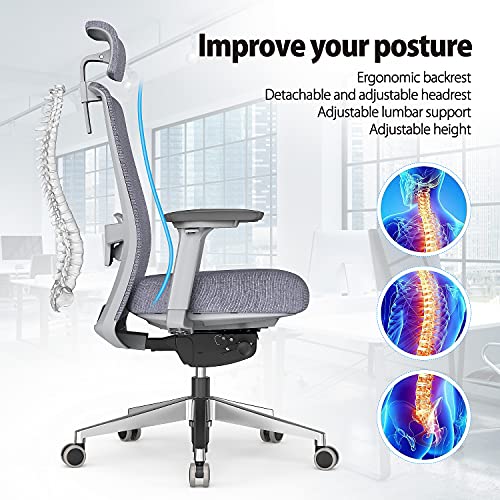 Duwinson Silla de Oficina en casa de Malla ergonómica, reposabrazos de Ajuste en 4 direcciones, Silla de Escritorio ejecutiva con Ajuste reclinable, reposacabezas Ajustable, Soporte Lumbar Acolchado