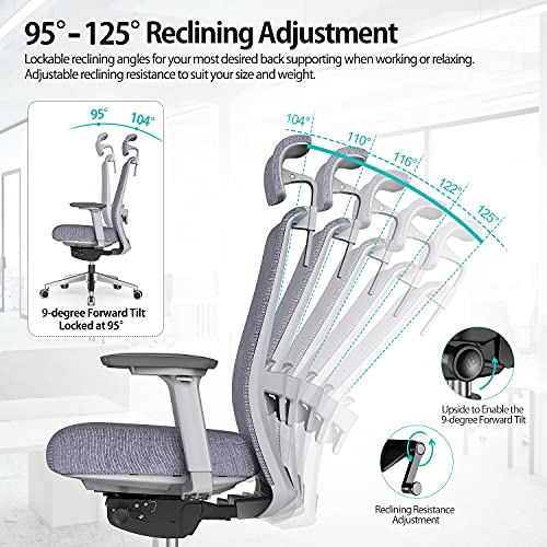 Duwinson Silla de Oficina en casa de Malla ergonómica, reposabrazos de Ajuste en 4 direcciones, Silla de Escritorio ejecutiva con Ajuste reclinable, reposacabezas Ajustable, Soporte Lumbar Acolchado