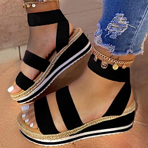 DZQQ Nuevas Sandalias de Verano para Mujer, cuñas, Estampado étnico, Moda, Zapatos Casuales de Serpiente, Zapatos de Mujer con Cordones, Sandalias de Playa de Talla Grande para Mujer