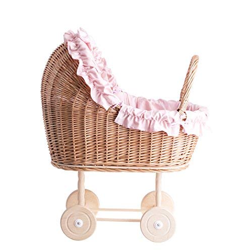 e-wicker24 Un Carro, una Cama para Carro de Mimbre, Cesta de Mimbre, Juguetes de Madera, muñecas muñeca Carro, Mimbre Carro