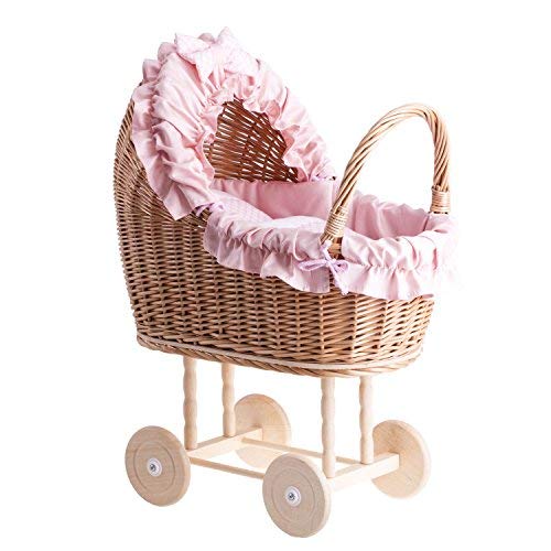 e-wicker24 Un Carro, una Cama para Carro de Mimbre, Cesta de Mimbre, Juguetes de Madera, muñecas muñeca Carro, Mimbre Carro