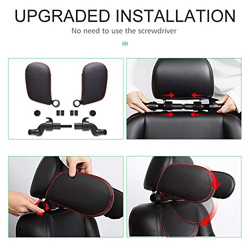 EASY EAGLE Reposacabezas Coche, Apoyacabezas Lateral para Asiento de Coche, Reposa Cabezas para Niños Adultos, Negro (Talla L, Costuras Rojas)