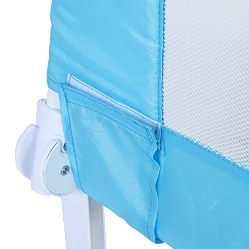 EBTOOLS Barrera de Cama Abatible 180 x 64cm, Barandilla de la Cama para Bebés Portátil y Estable Barrera de Seguridad Barandilla Seguridad de Cama para Bebés Niños, Color Azul