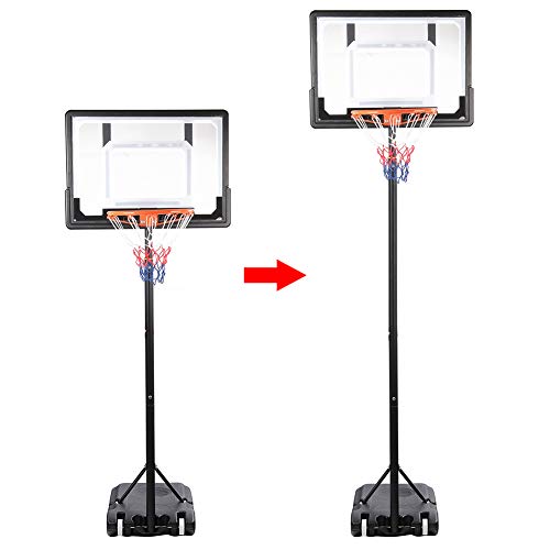 EBTOOLS Canasta de baloncesto sobre pie - Cesta de baloncesto extraíble con 2 ruedas, altura ajustable de 1,6 a 2,1 m, con poste de panel para exterior