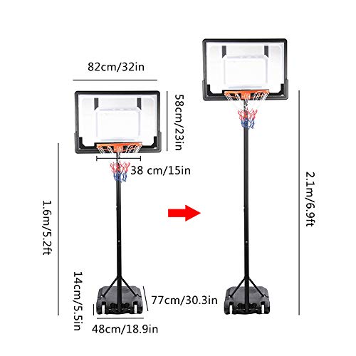 EBTOOLS Canasta de baloncesto sobre pie - Cesta de baloncesto extraíble con 2 ruedas, altura ajustable de 1,6 a 2,1 m, con poste de panel para exterior